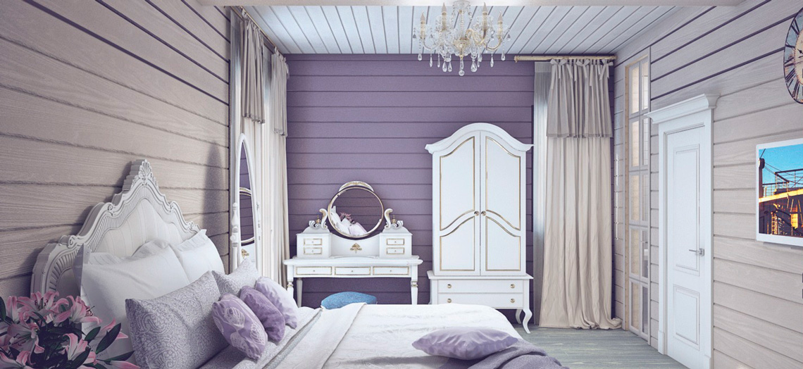фиолетовые стены в спальне
